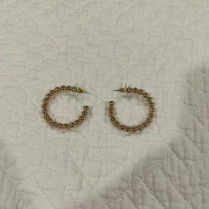 Gold Beaded Medium Hoop Earrings